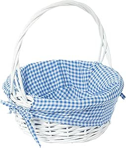 White Round Willow Gift Basket, with Blue Gingham Liner and Handle - Small | Amazon (US)
