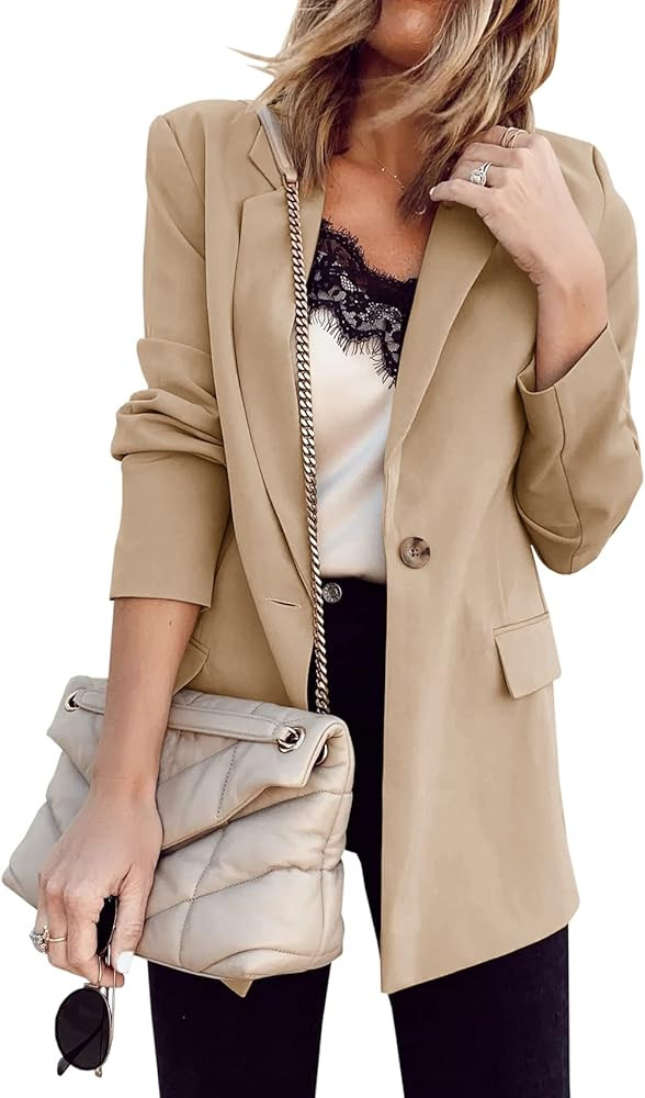 Ivay Womens Casual Blazers Lightweight Open Front Long Sleeve Work Office Blazer Jacket | Amazon (US)