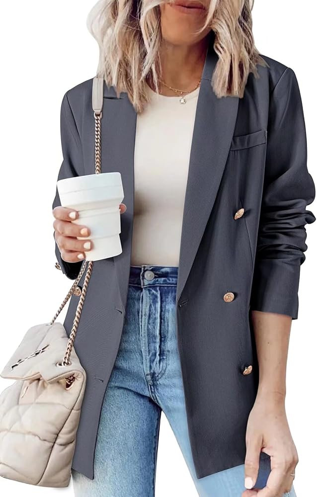 Dokotoo Womens Double Breasted Blazer Jackets Casual Blazers Open Front Long Sleeve Lapel Collar ... | Amazon (US)