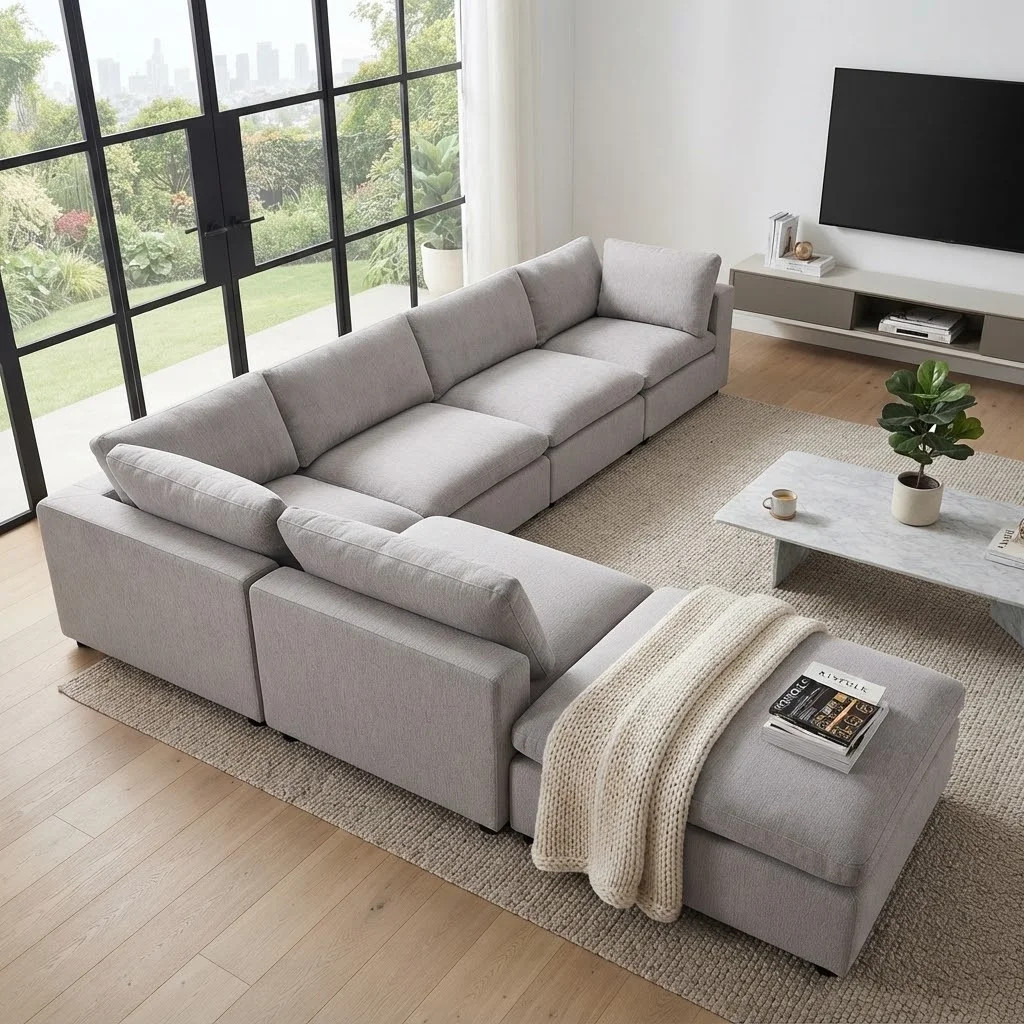 115.8'' 6-Piece Chenille Upholstered Modular Sectional With Ottoman | Wayfair North America