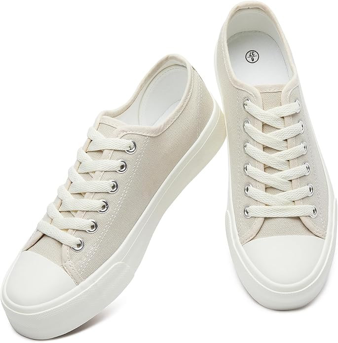 Womens Breathable Canvas Shoes,Lace up Canvas Sneakers for Women,Low Top Fashion Sneakers,Classic... | Amazon (US)