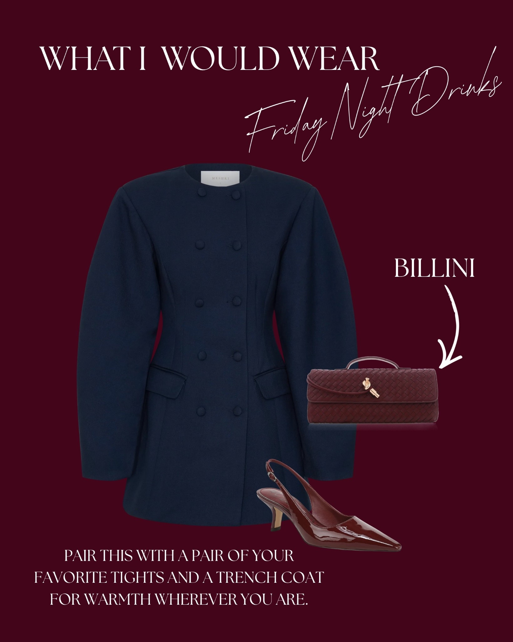 Here's what I'd wear for going out for drinks. I think blazers are one of my favorite things to style so when it comes in dress form, I'm SOLD!

I'm also a tad bit obsessed with navy, and maroon/burgundy so this outfit is all around a 10/10

Blazers dress: Meshki 
Bag: Billini 
Shoes: Sam Edelman 

#LTKMidsize