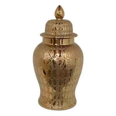 Three Hands Temple Jar In Gold Porcelain-Ceramic 16In L X 16In W X 33In H Three Hands Co. Size: 25"  | Wayfair North America