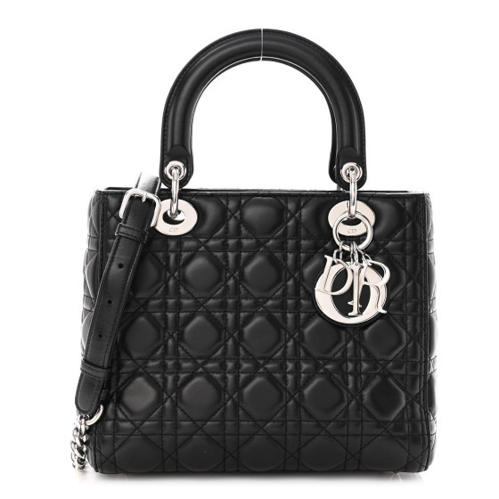 Lambskin Cannage Medium Lady Dior Black | FASHIONPHILE (US)