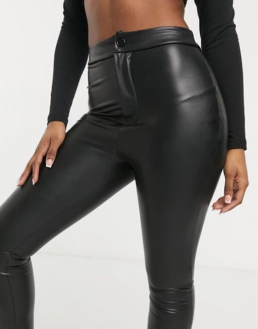 ASOS DESIGN super tight sculpting high waist leather look skinny pants | ASOS (Global)