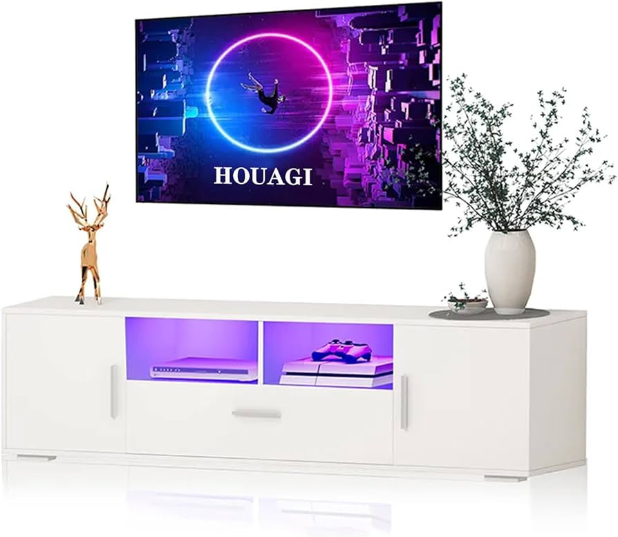 HOUAGI LED TV Stand, Modern White Entertainment Center with Drawers, Ideal TV Stands for Living R... | Amazon (US)