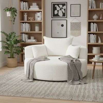 Whisen Swivel Accent Chair, Round Sofa Chair, 360° Rotation, Plush Removable Pillows & Luxurious Chenille Upholstery - Beige | Target