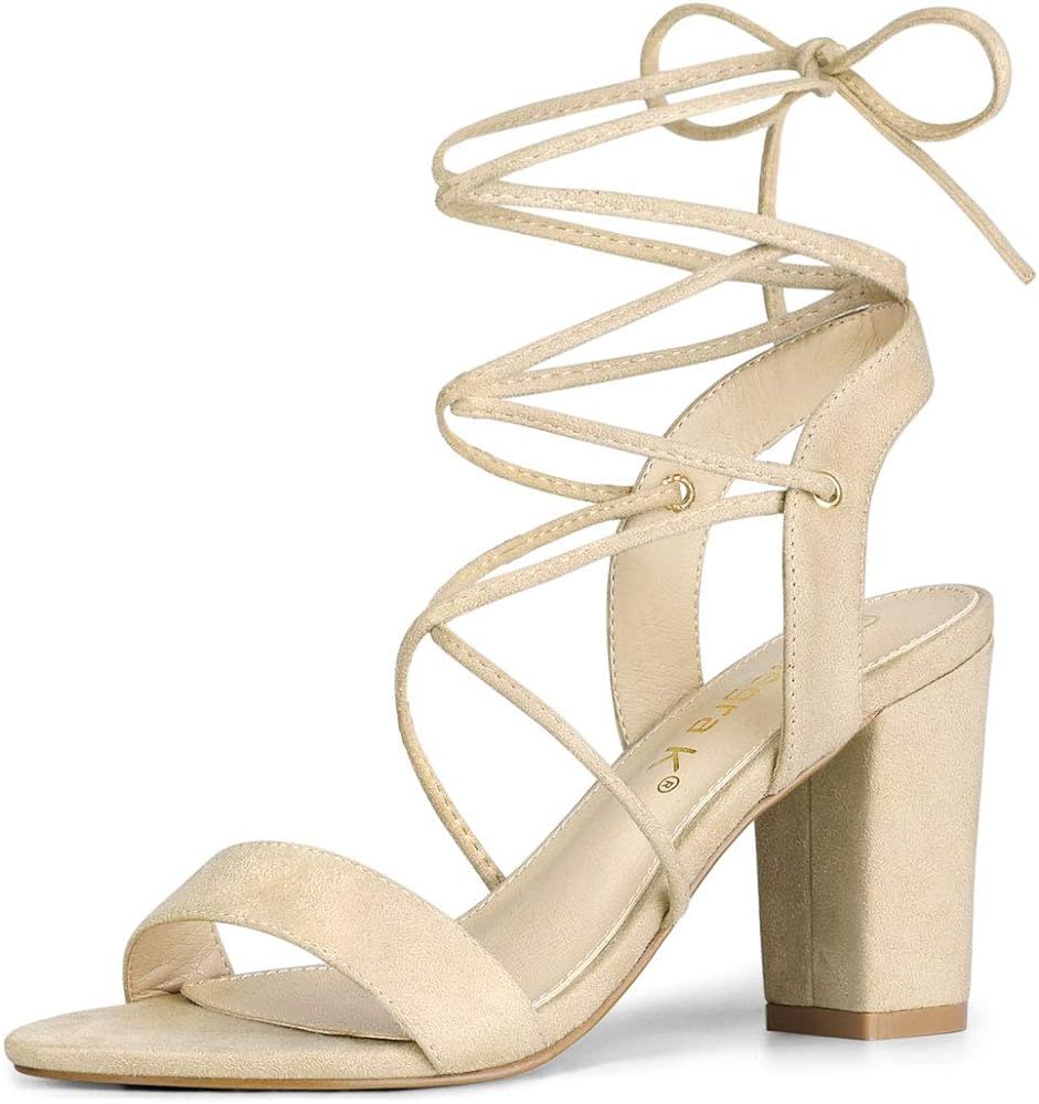 Allegra K Women's Lace Up Block High Heels Sandals | Amazon (US)
