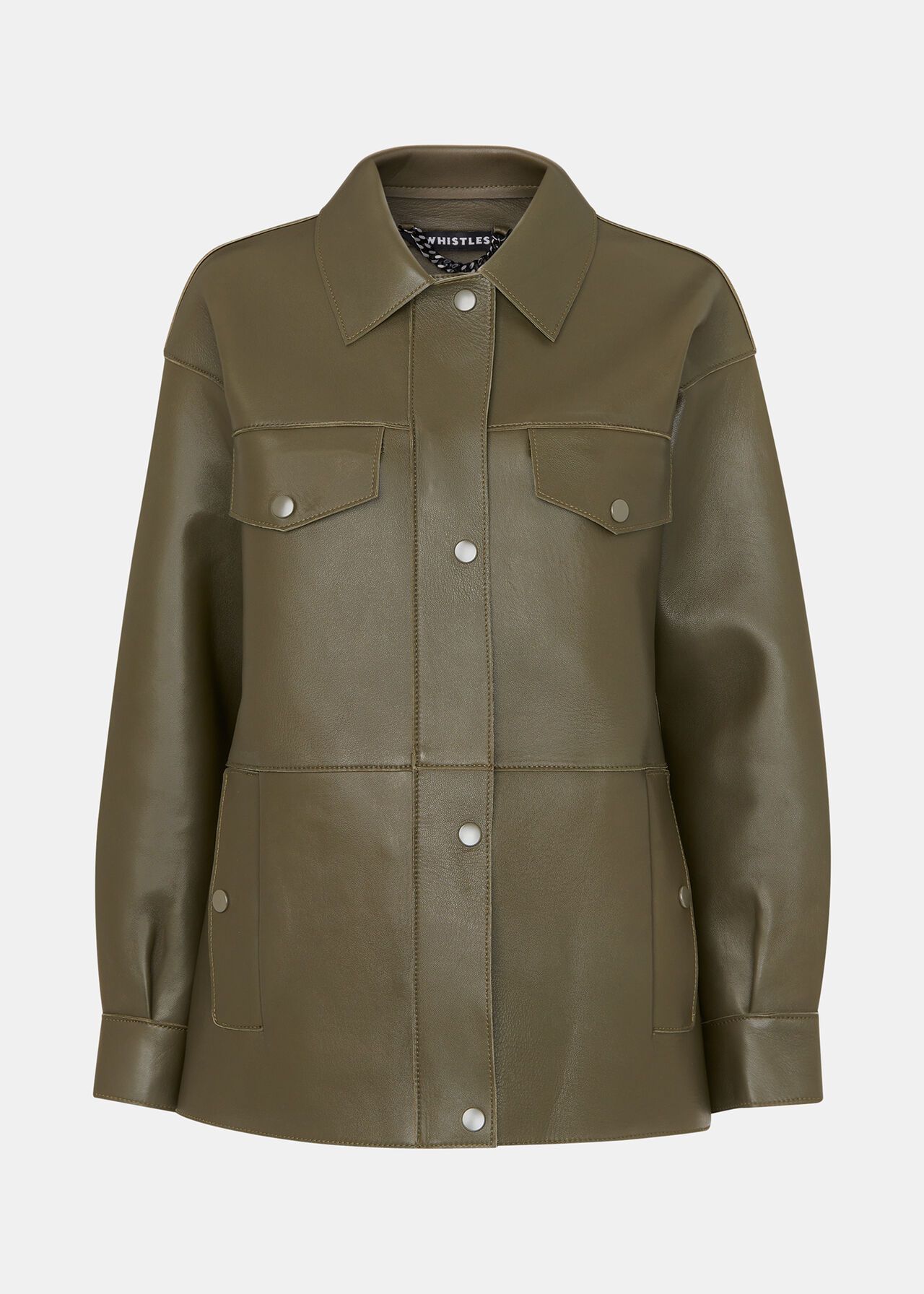 Khaki Clean Bonded Leather Jacket | WHISTLES | | Whistles