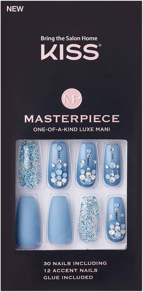 KISS Masterpiece One-Of-A-Kind Luxe Mani, Long Length, Premium Acrylic Fake Nails, Style “Cruis... | Amazon (US)