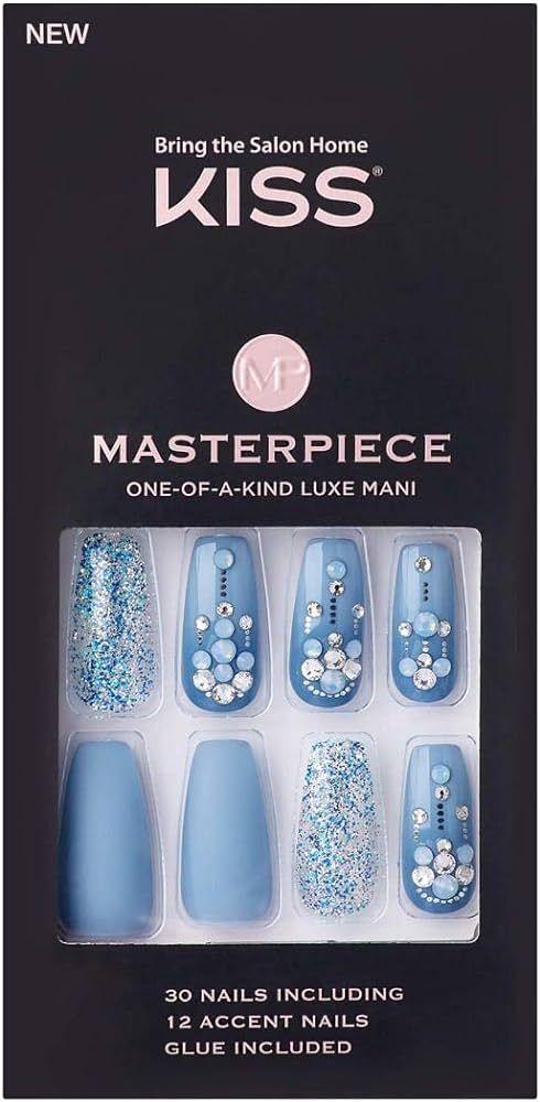KISS Masterpiece One-Of-A-Kind Luxe Mani, Long Length, Premium Acrylic Fake Nails, Style “Cruis... | Amazon (US)