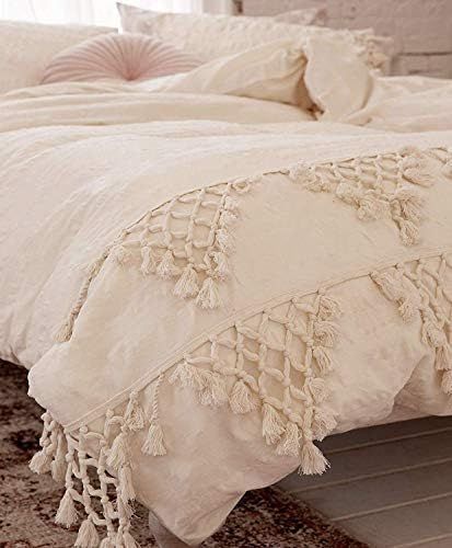 Flber outlet Ivory Duvet Cover King Boho Cotton Tassel Bedspreads Comforter Quilt Cover,96inx104i... | Amazon (US)