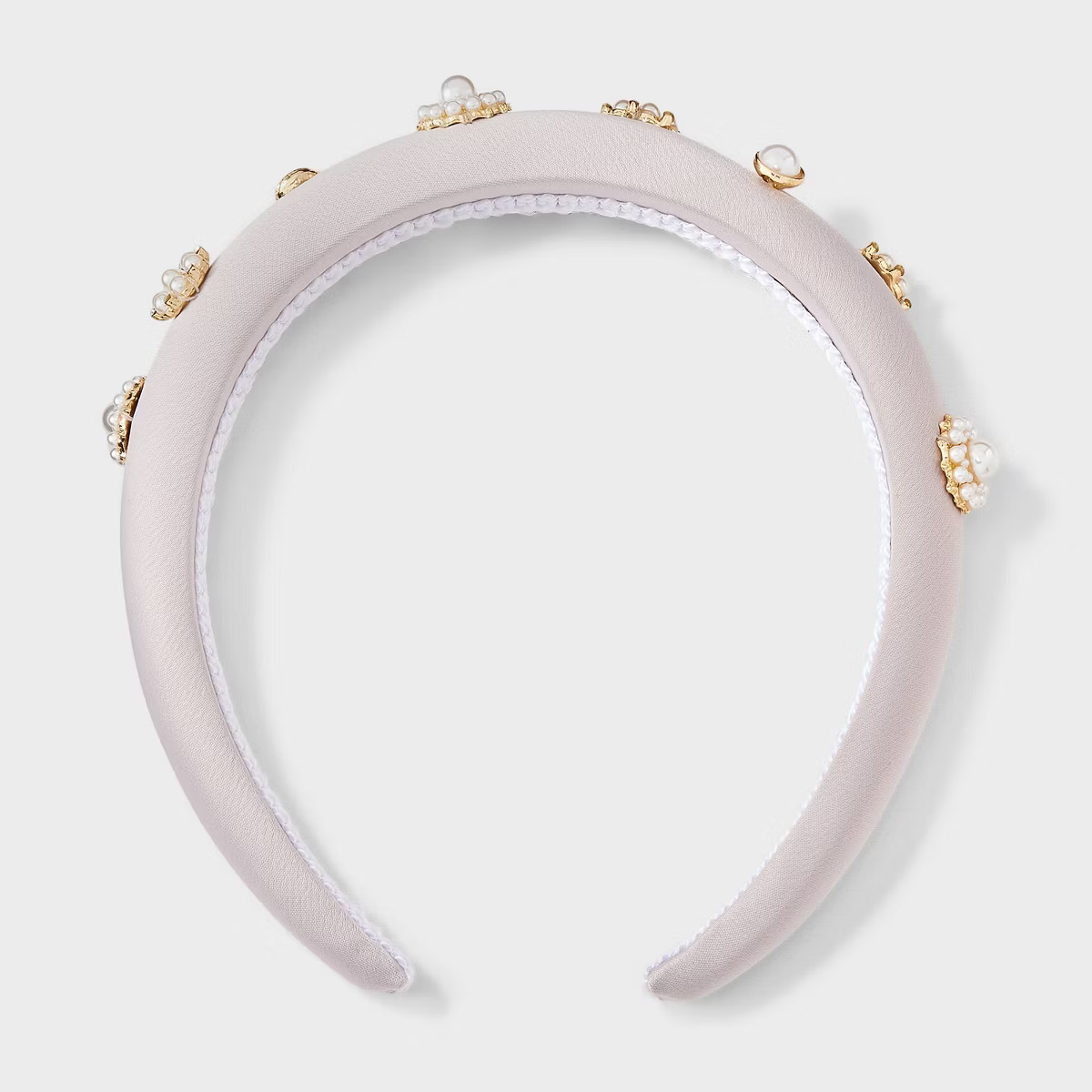 Satin Pearl and Stone Embellishment Padded Headband - A New Day™ White | Target