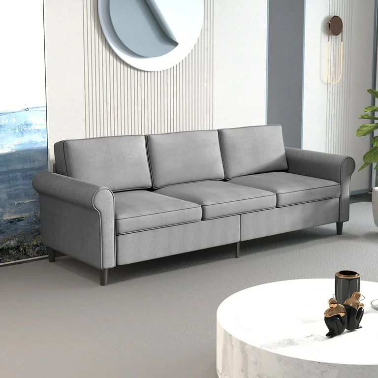 Mjkone Modern Linen 3-Seater Sofa with 5.9" Upholstered Cushion for Living Room (Light Grey) | Walmart (US)