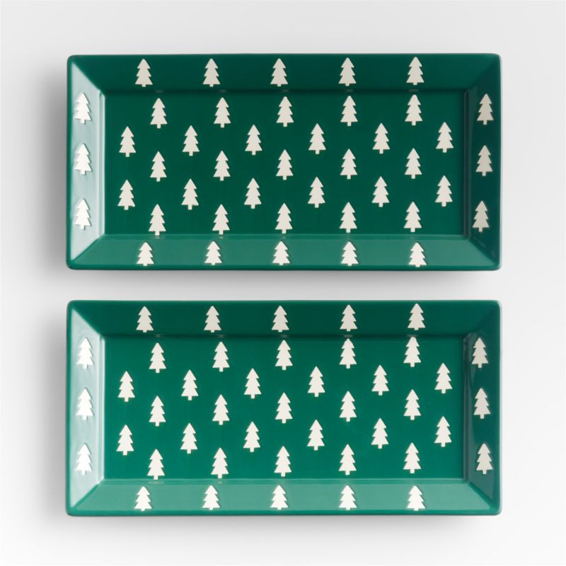 Cambridge Green Christmas Tree Serving Platters, Set of 2 + Reviews | Crate & Barrel | Crate & Barrel
