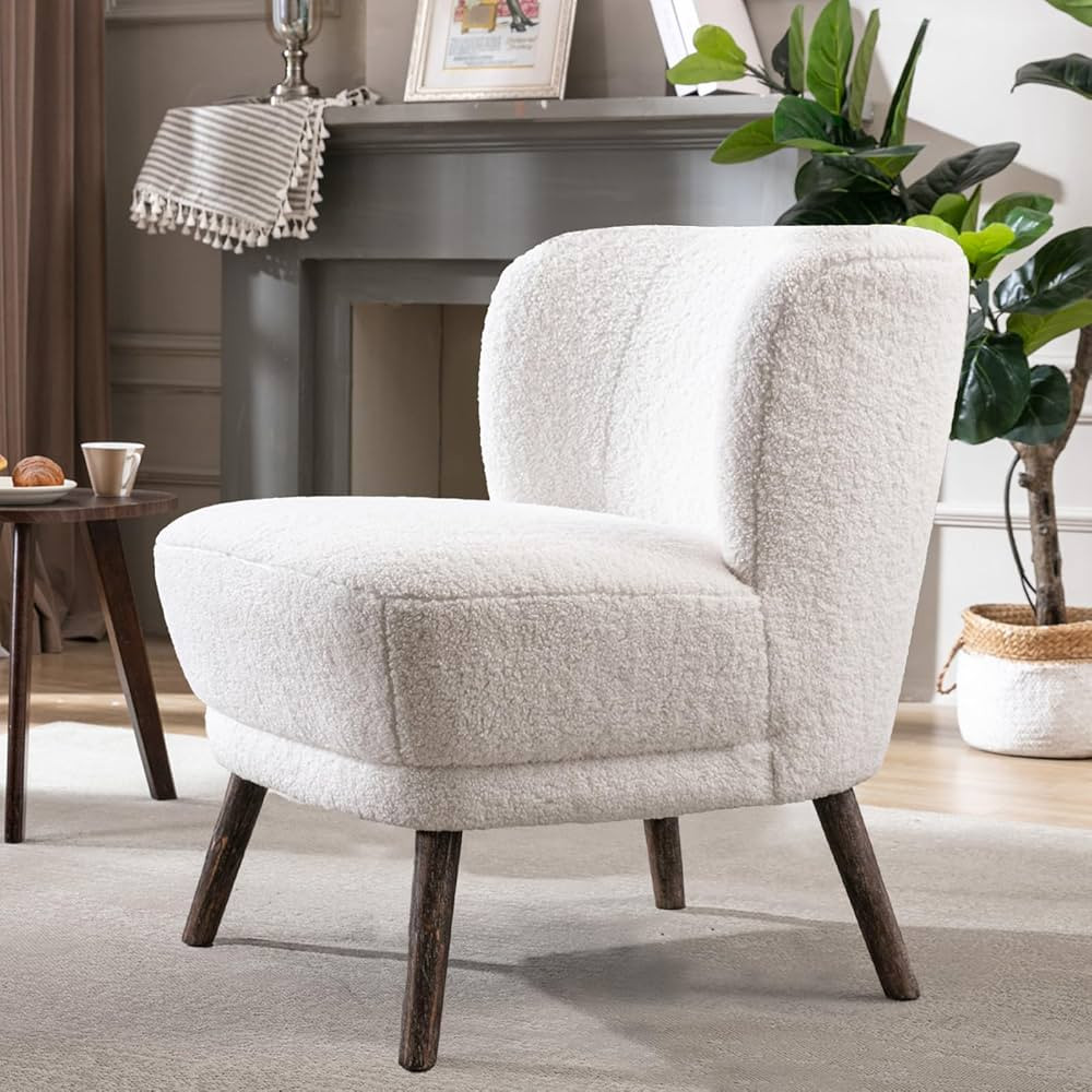 BFZ Sherpa Accent Chair with Solid Wooden Legs, Comfy Cushion Slipper Armless Chair in Modern Sty... | Amazon (US)