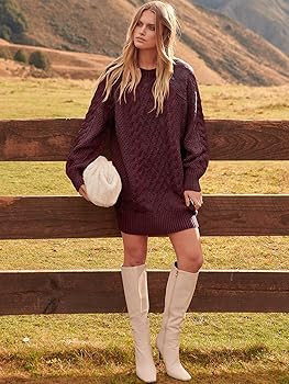 ANRABESS Women Long Sleeve Oversized Cable Knit Chunky Baggy Loose Pullover Tunic Mini Sweater Dr... | Amazon (US)