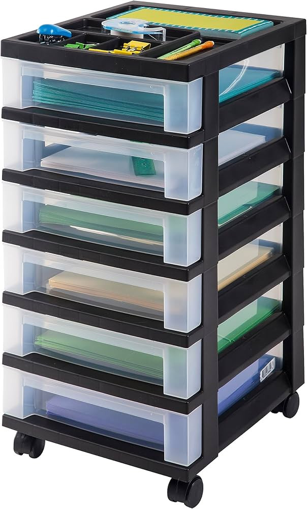 IRIS USA Plastic Drawer Storage Organizer Rolling Cart, with Wheels Casters, 6-Drawers, for Class... | Amazon (US)