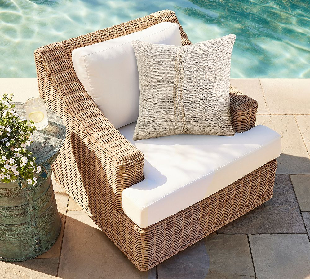 Huntington Wicker Slope Arm Swivel Outdoor Lounge Chair | Pottery Barn (US)