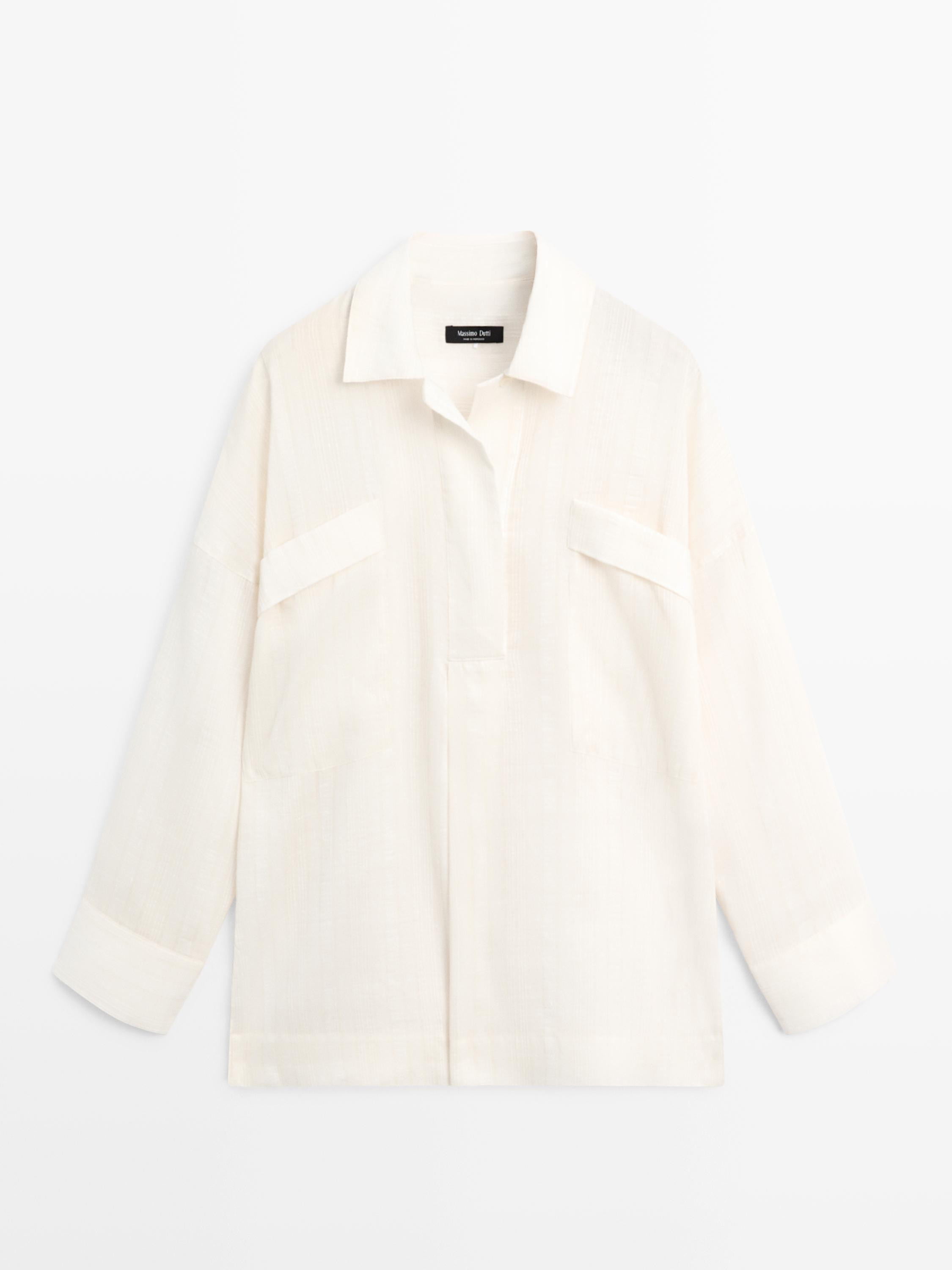 Flowing linen and cotton shirt with opening | Massimo Dutti US