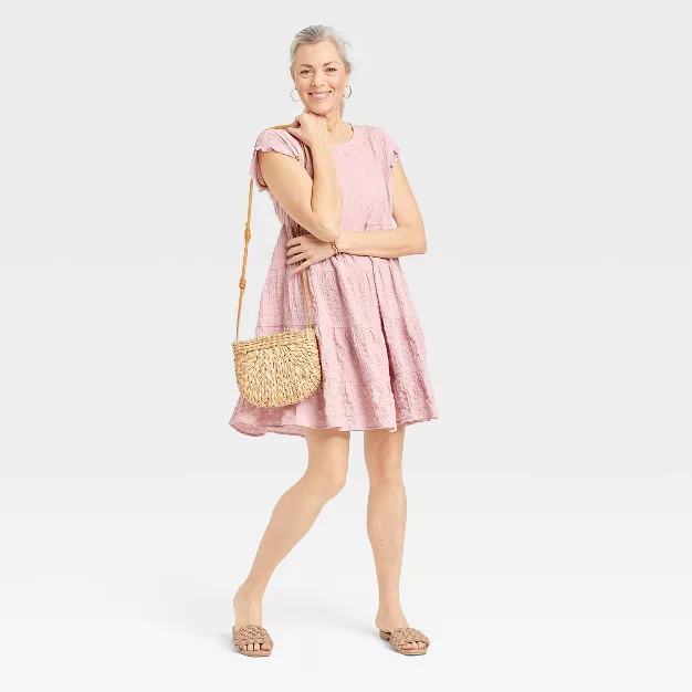 Women's Flutter Short Sleeve Textured Tiered A-Line Dress - Knox Rose™ | Target