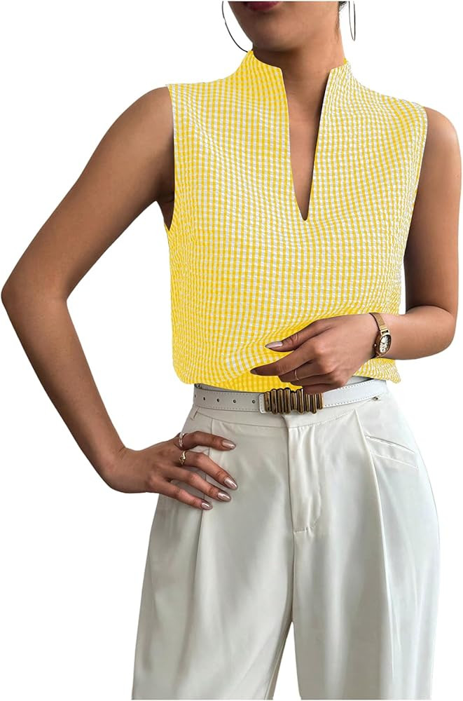SOLY HUX Women's Work Outfits V Neck Sleeveless Blouses Summer Casual Tank Tops Business Office D... | Amazon (US)