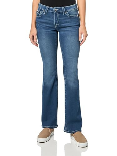 True Religion Women's Crystal Wing Becca Mid Rise Boot Flap Jeans - Stylish Flap- Marina, 24 | Amazon (US)
