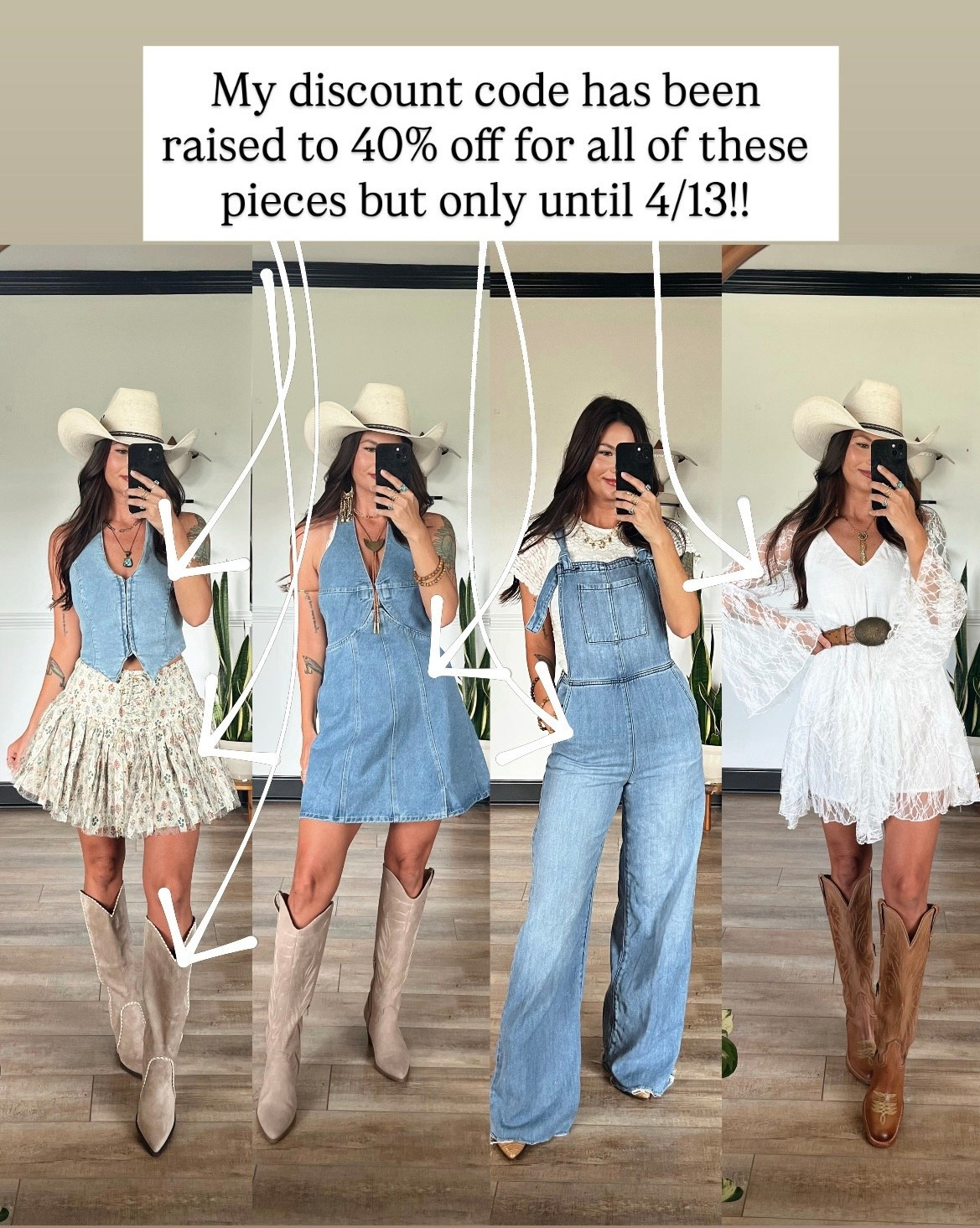 My discount code has been raised to 40% off for these cute western & bohemian styles! Code LORILYNN40

Wearing xs in all 

#LTKootd #LTKFestival #LTKSeasonal