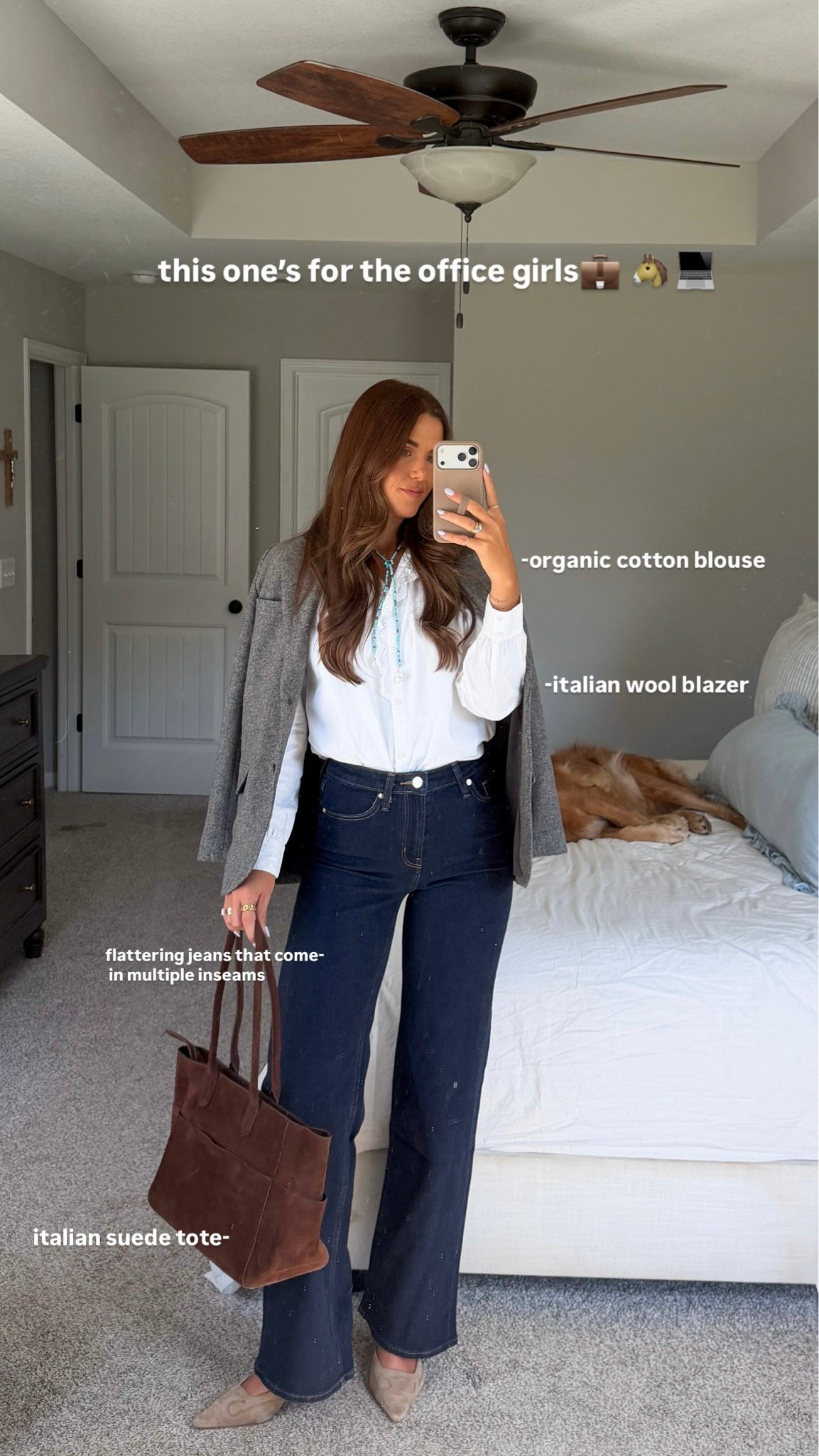 Natural fibers! Wool + organic cotton. A timeless office outfit for my western girls! Sizing: 
Italian Wool Blazer: Small, Color: Textured Brown
Stretch Jeans: 26 Extra Long (i’m 5/10!) Deep Rinse
Organic Cotton Blouse: Small, White
Italian Suede Tote: Chocolate Brown

#LTKootd #LTKgrwm #LTKSeasonal