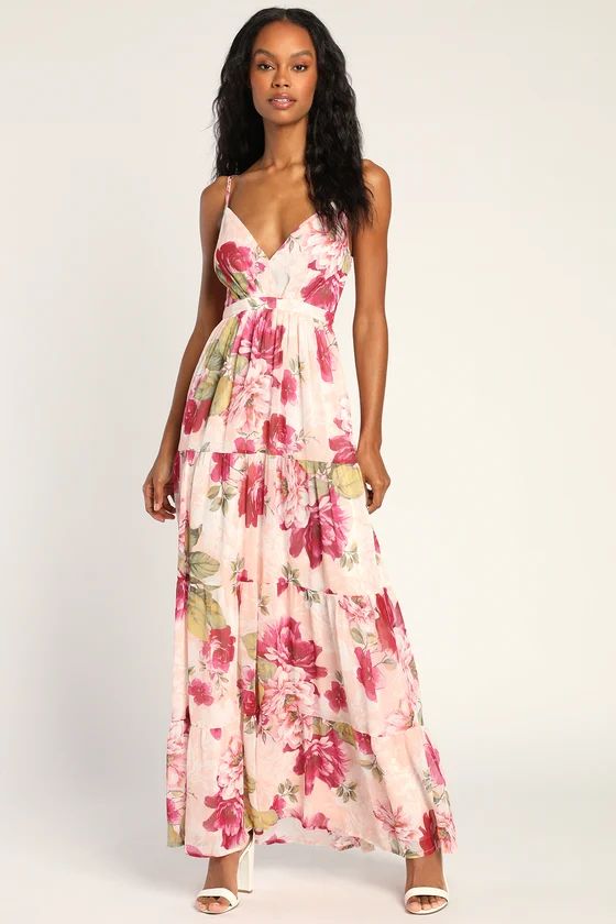 Gorgeous Blooms Blush Pink Floral Print Tiered Maxi Dress | Lulus (US)