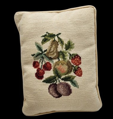 Vintage Wool Needlepoint Throw Pillow 11"x13” Fruit Strawberry Cherry Cottage | eBay US