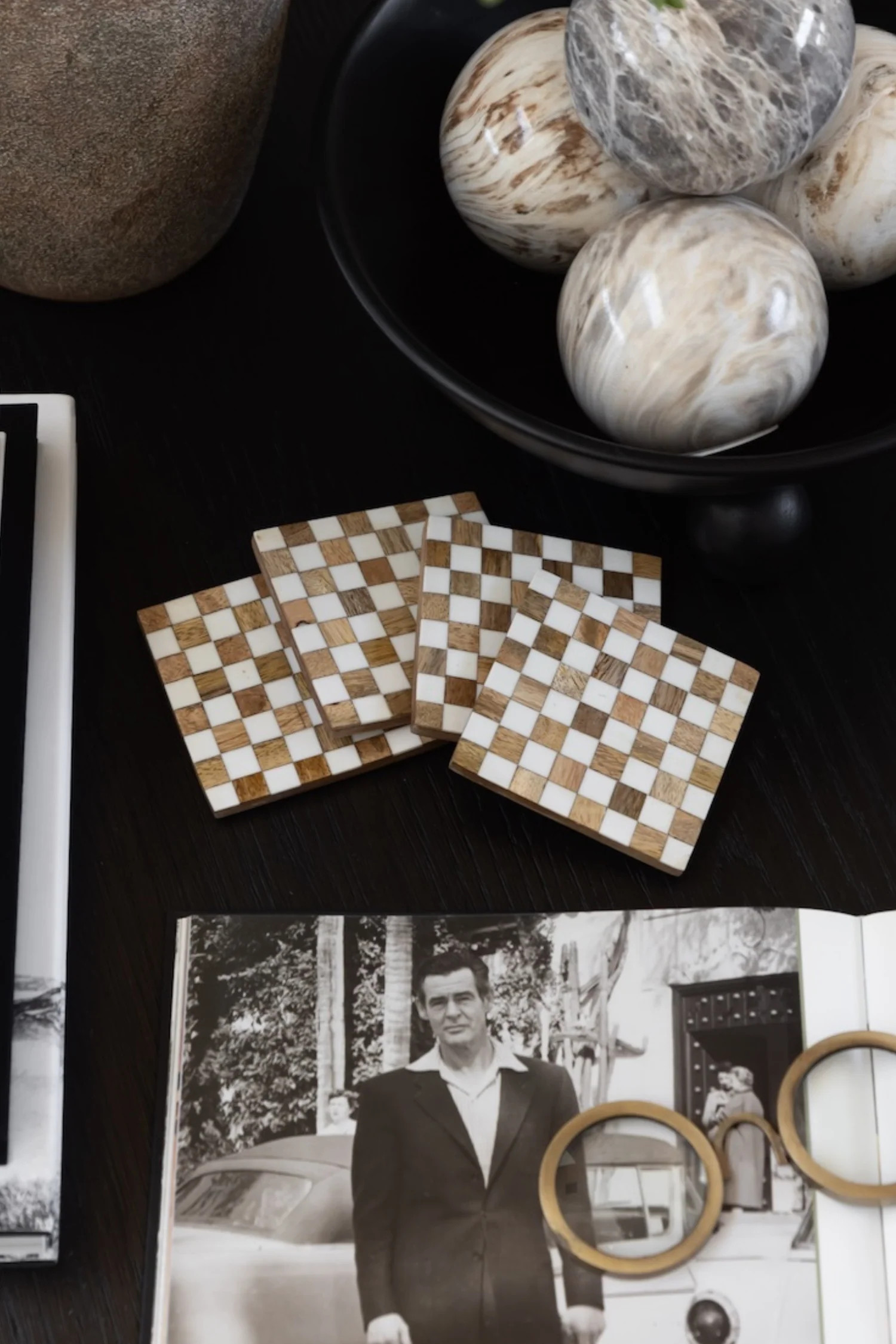 Lucille Checkered Coasters - Set of 4 | THELIFESTYLEDCO
