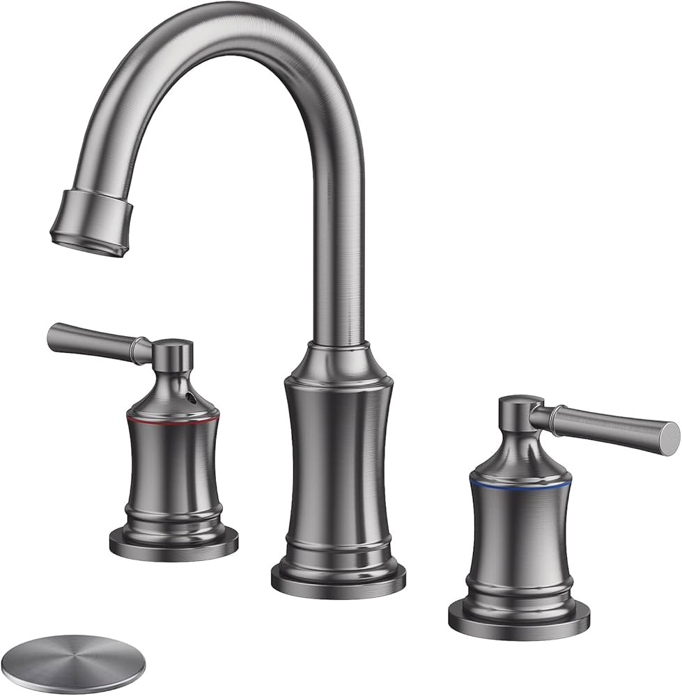 Bathroom Sink Faucet, Hurran Widespread Bathroom Faucet with Pop-up Drain for Sink 3 Hole, 360 Sw... | Amazon (US)