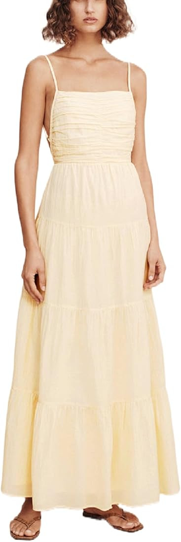 Women Y2k Bodycon Long Dress Spaghetti Strap Low Cut Dress Sexy Backless High Split Maxi Dress Cl... | Amazon (US)