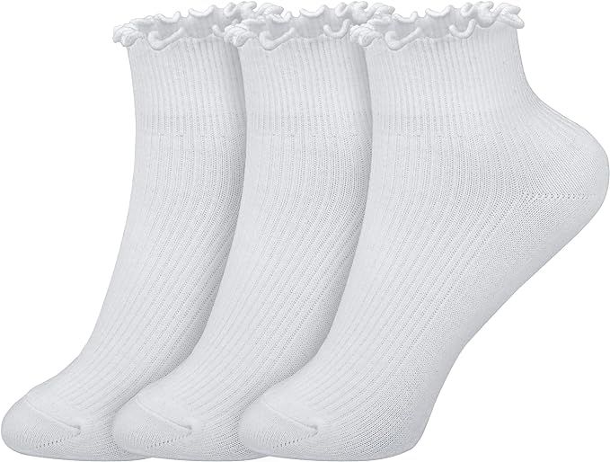 Womens Ankle Casual Socks Lace Ruffle Low Cut Knit Cotton Lettuce Socks for Women Girls（3Pairs... | Amazon (US)
