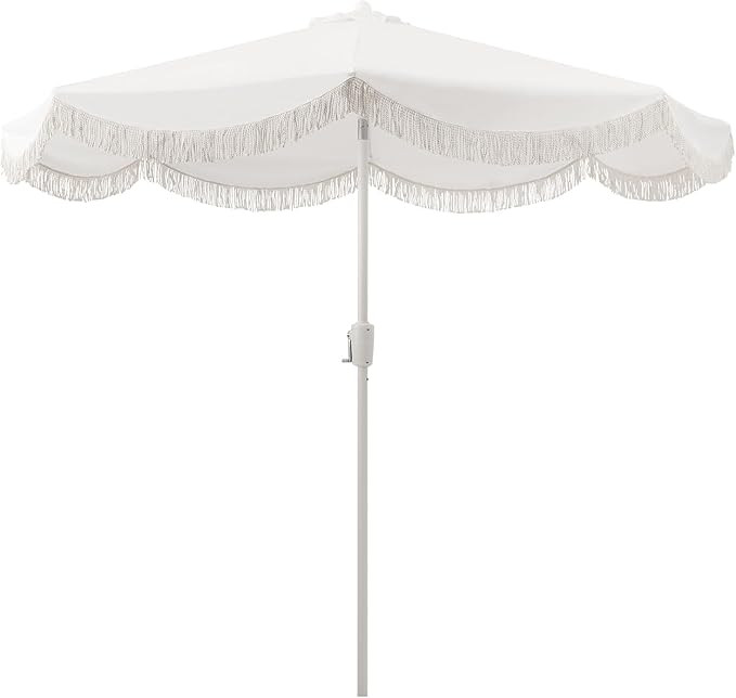 Tempera 9ft Auto Tilt Scalloped Patio Umbrellas with Fringe, Outdoor Table Umbrellas with Fade Re... | Amazon (US)