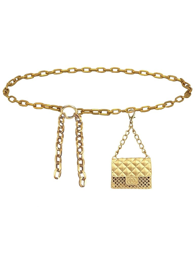 Gold Purse Belt Fashion Fanny Pack for Women Waist Purse Mini Chain Belt Bag for Dresses Jeans | Amazon (US)