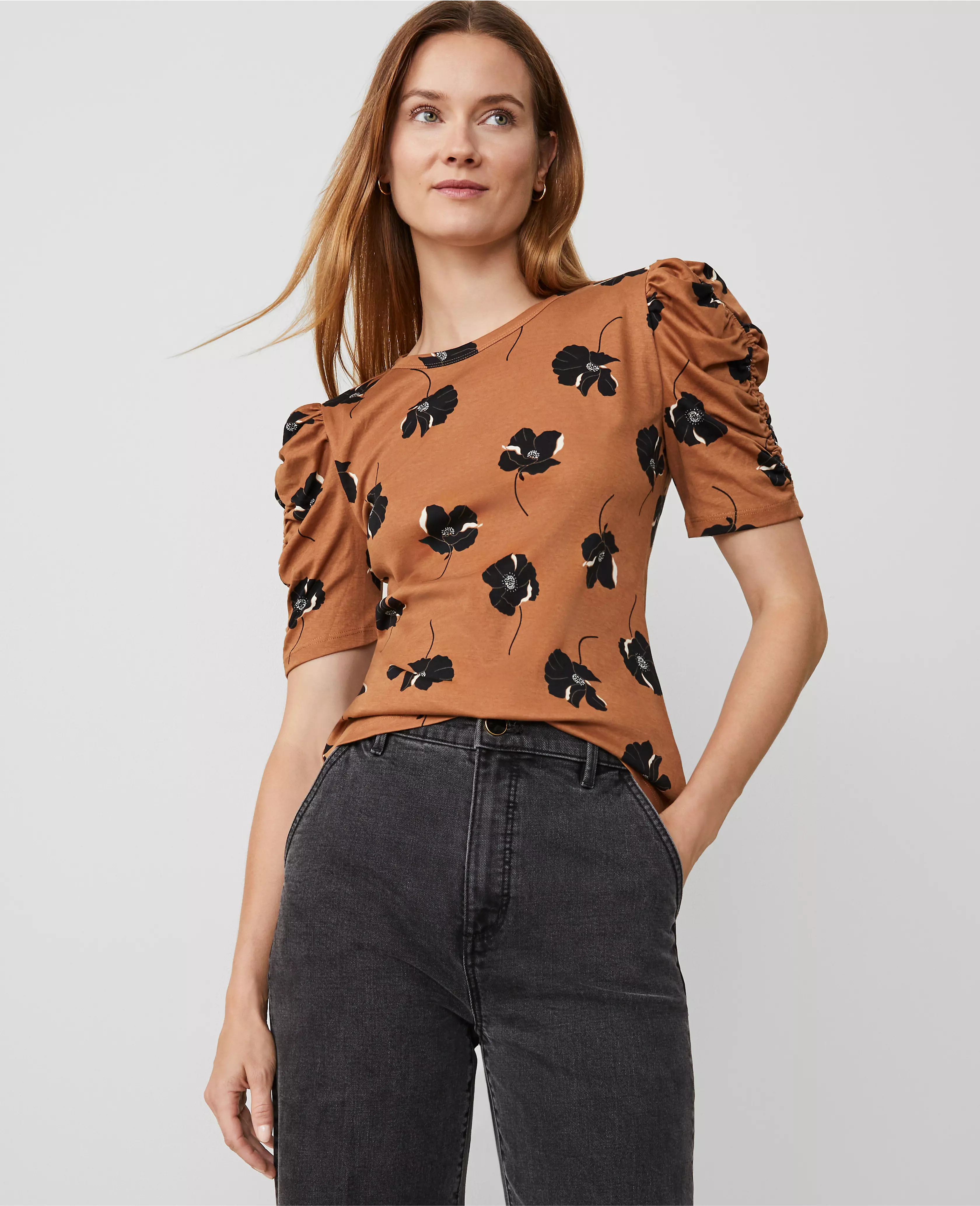 Floral Shirred Elbow Sleeve Top | Ann Taylor (US)