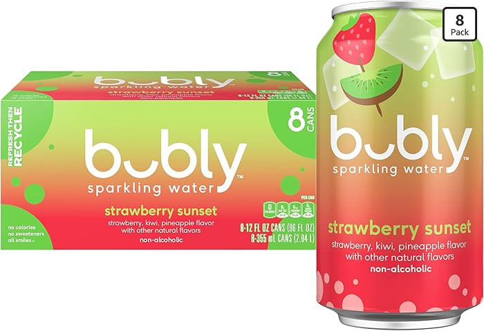bubly Sparkling Water, Strawberry Sunset, Zero Sugar & Zero Calories, Seltzer Water, 12 Fl Oz Can... | Amazon (US)