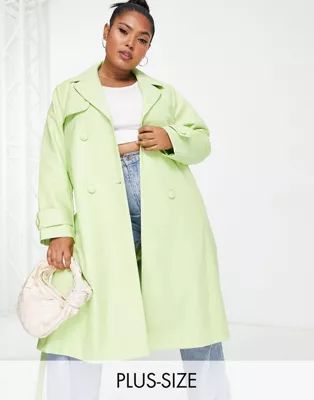 Ever New Curve belted metallic PU jacket in lime | ASOS (Global)