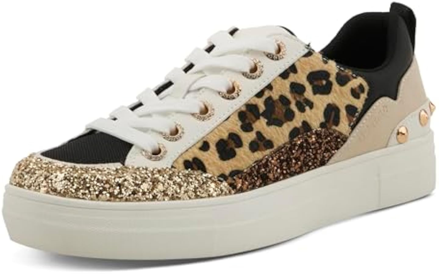 PATRIZIA GASCAR Women’s Fashion Sneaker – Animal Print Glitter Platform Lace-Up with Stud Acc... | Amazon (US)