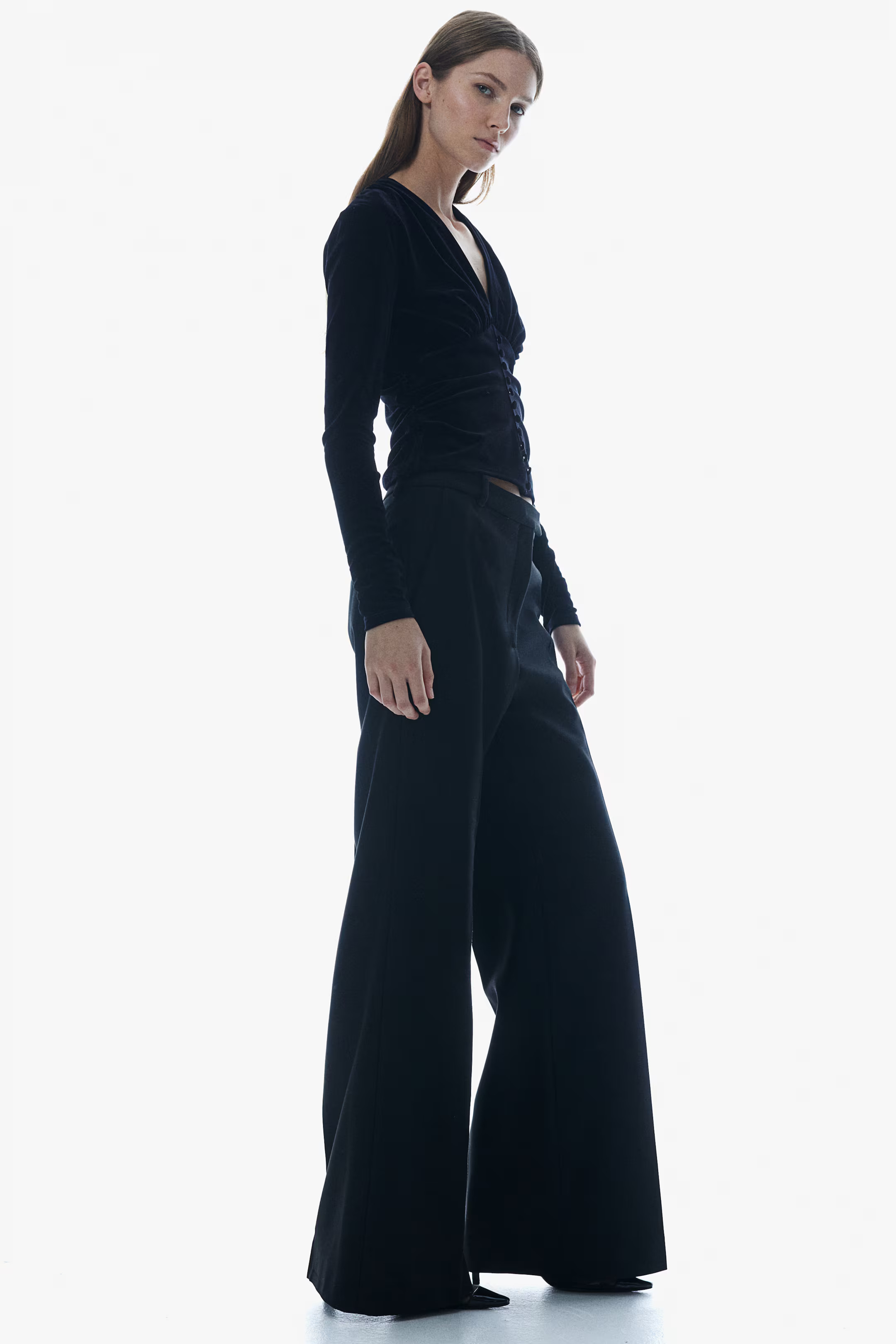 Draped Velour Top - Black - Ladies | H&M US | H&M (US + CA)