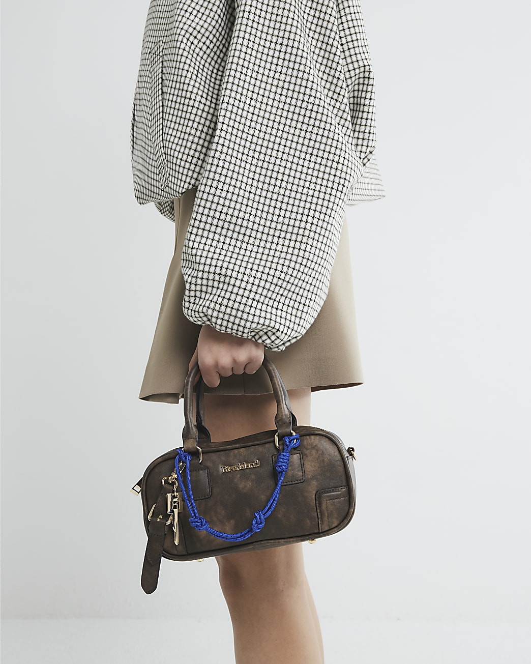 Brown Faux Leather Charm Handle Bowler Bag | River Island UK & IE