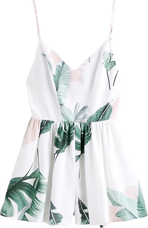 SweatyRocks Women's Boho Floral Print V Neck Beach Shorts Romper Jumpsuit with Belt | Amazon (US)