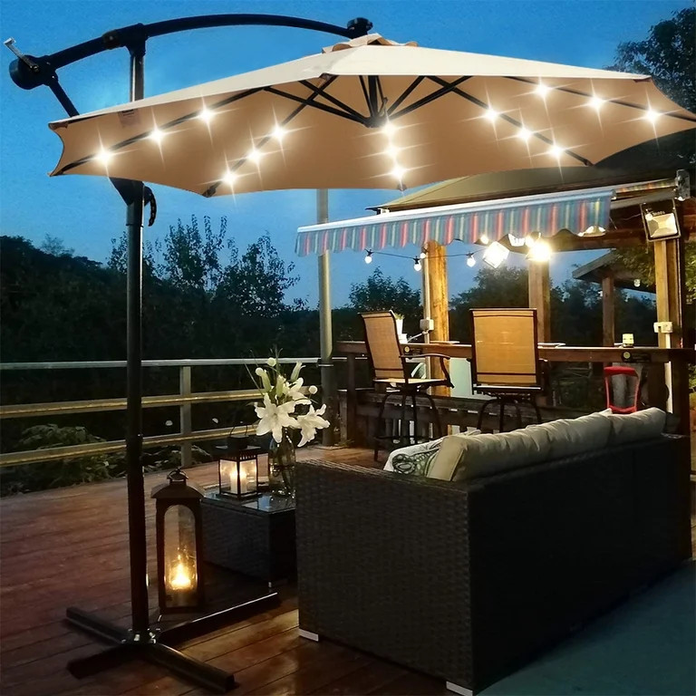 Patio Umbrella with Led Lights, 10FT Solar LED Offset Outdoor Umbrella, Hanging Cantilever Market... | Walmart (US)
