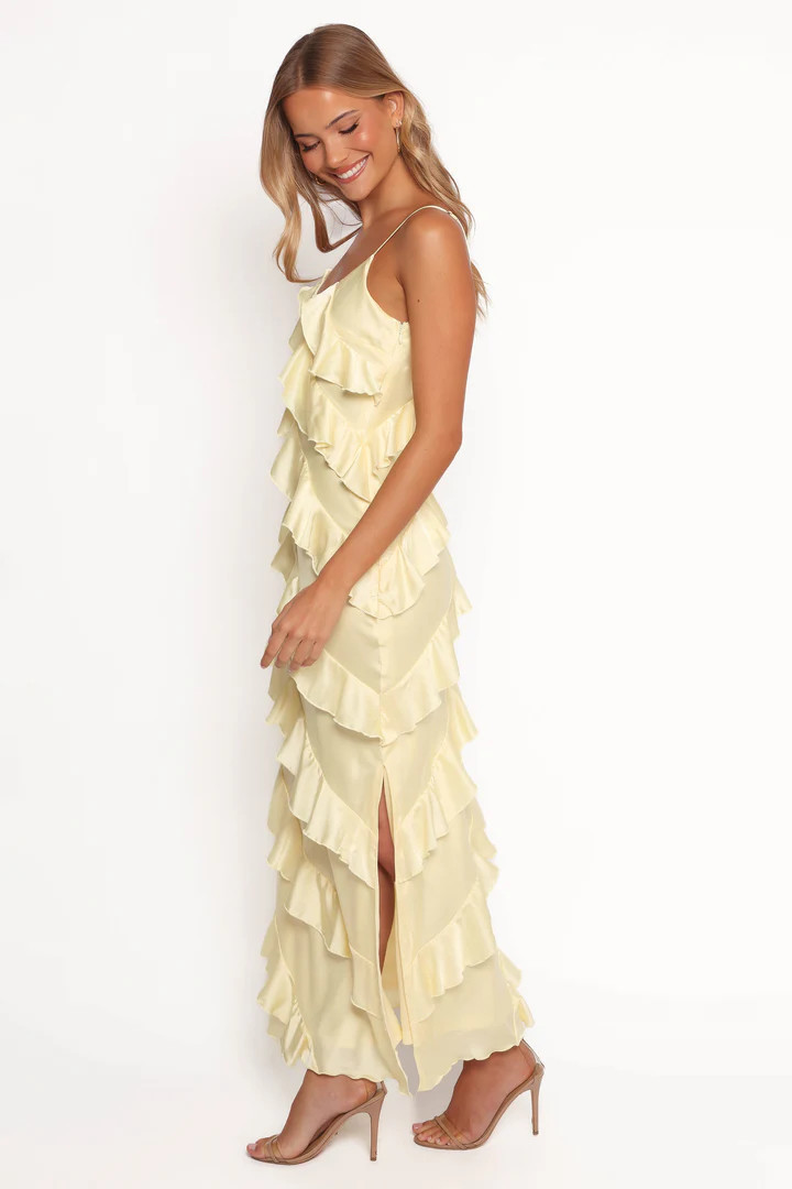 Ciao Ruffles Maxi Satin Dress - Pale Yellow | Petal & Pup (US)