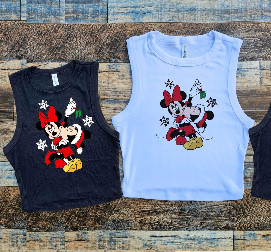 Mickey Mistletoe Minnie Crop, Kissing Christmas Baby Tee, Holiday Magic Kingdom Womens Top, Snowf... | Etsy (US)
