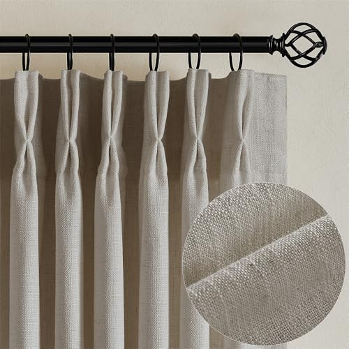 Flax Linen Curtains Pinch Pleated 84 Inch Length 2 Panels for Living Room Bedroom Burlywood Birch Semi Sheer Rustic Farmhouse Back Tab Pinch Pleat Hooks Rings Window Curtain 84 Inches Long Taupe | Amazon (US)