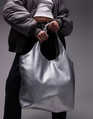 Topshop Troy scoop handle tote bag in silver | ASOS (Global)