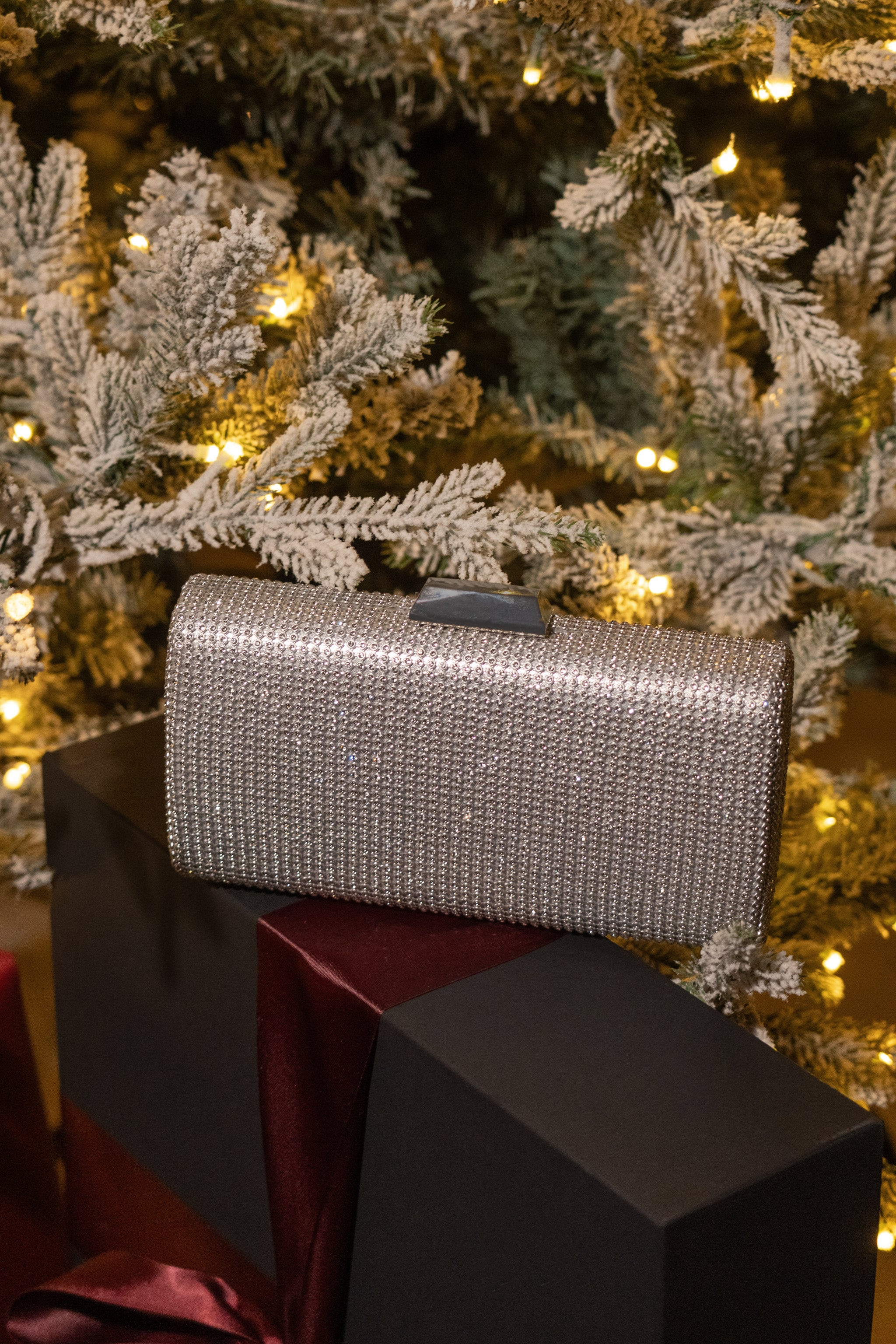 Silver Diamante Clutch Bag | JLUXLABEL